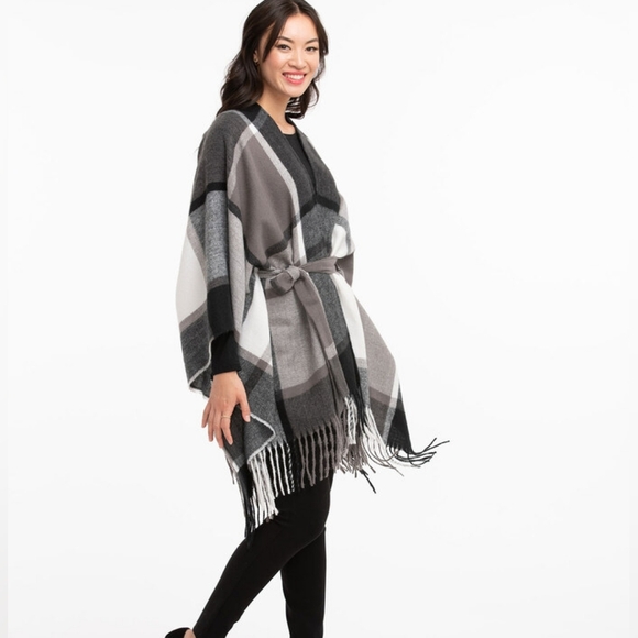 NWOT Ricki's Plaid belted Poncho style Ruana One Size fits all OS - Picture 3 of 6